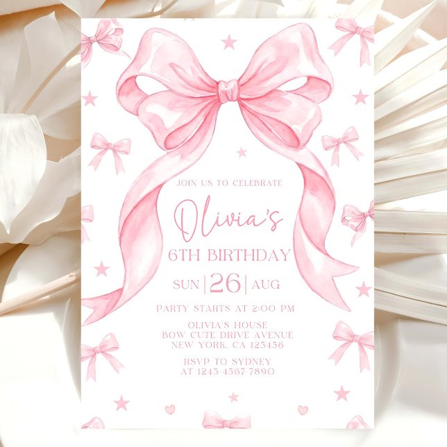Convite Pink Bow Birthday Invitation, Girl Pink Birthday  (Criador carregado)