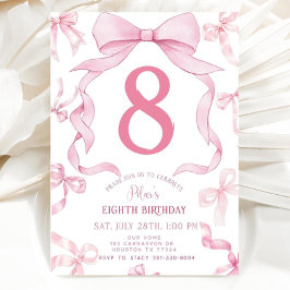 Convite Pink Bow Birthday Invite, Girls 8th Birthday Invit