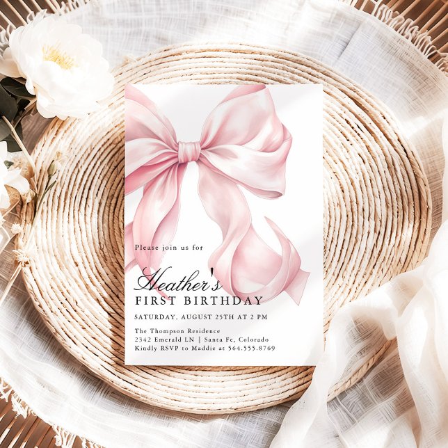 Convite Pink Bow Birthday Party Coquette Bow (Criador carregado)