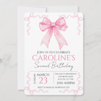 Convite Pink Bow Birthday Watercolor