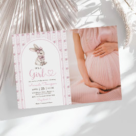 Convite Pink Bow Bunny Vintage Rabbit Baby Shower Photo