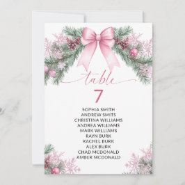 Convite Pink Bow Christmas Table Number Seating Chart