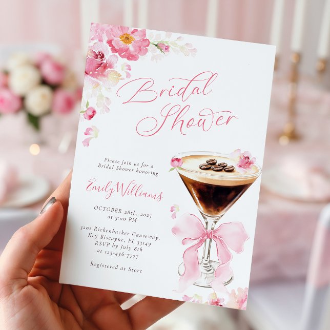 Convite Pink Bow Coffee Bridal Shower Invitation (Criador carregado)