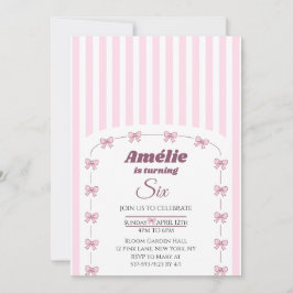 Convite Pink Bow Coquette Aesthetic Girl 6th Birthday