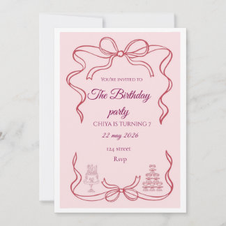 Convite Pink Bow Coquette Birthday Party Invitation