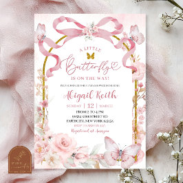 Convite Pink Bow Coquette Butterfly Baby Shower Invitation