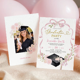 Convite Pink Bow Coquette Girl Graduation Invitation