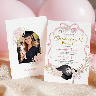 Convite Pink Bow Coquette Girl Graduation Invitation