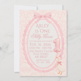 Convite Pink Bow Coquette Silly Goose 1st Birthday Invitat