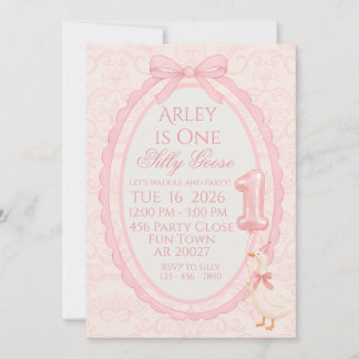 Convite Pink Bow Coquette Silly Goose 1st Birthday Invitat