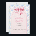 Convite Pink Bow Coquette Sweet 16<br><div class="desc">This beautiful Sweet 16 birthday invitation features a pink bow. Around the edge is a pink and blue grandmillennial border. You can personalize with all the details for your special event. The back has a coordinating pattern.</div>