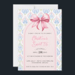 Convite Pink Bow Coquette Sweet 16<br><div class="desc">This beautiful Sweet 16 birthday invitation features a pink bow. Around the edge is a pink and blue grandmillennial border. You can personalize with all the details for your special event. The back has a coordinating pattern.</div>