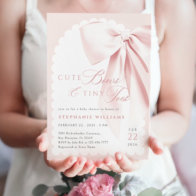 Convite Pink Bow Cute Bows Baby Shower Invitation (Criador carregado)