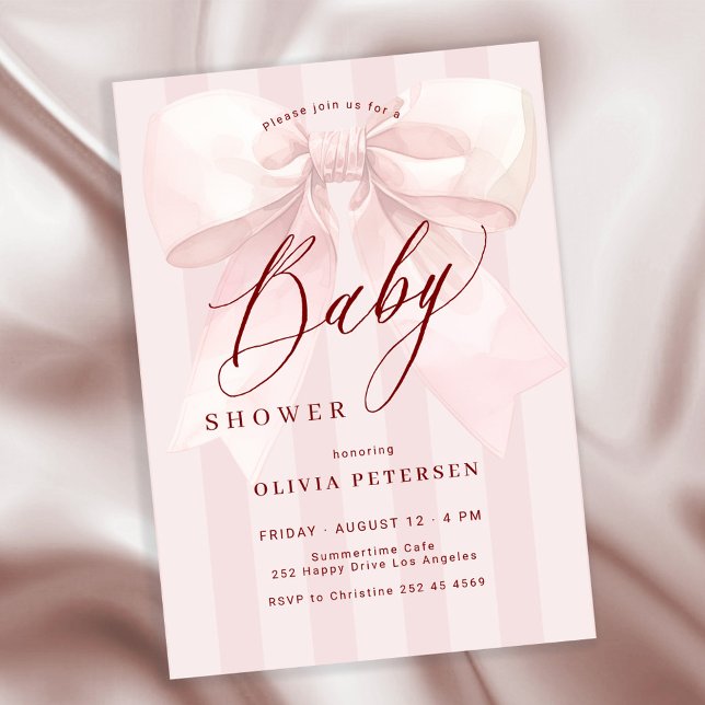 Convite Pink bow elegant girl baby shower (Criador carregado)