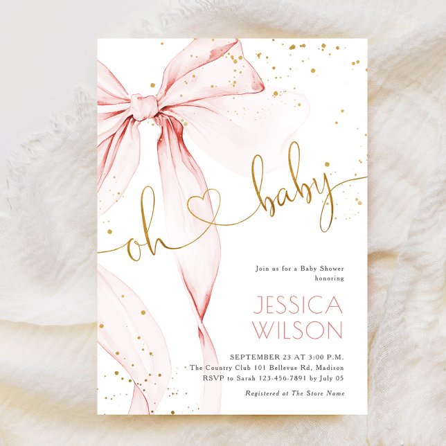 Convite Pink Bow Elegant Girl Baby Shower (Criador carregado)