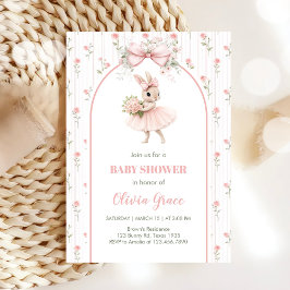Convite Pink Bow & Floral Bunny Baby Shower 