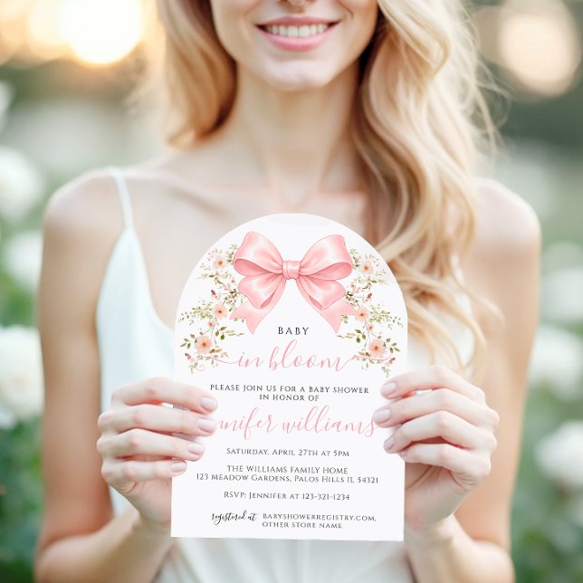 Convite Pink Bow Floral Coquette Baby in Bloom Shower (Criador carregado)