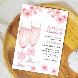 Convite Pink Bow Floral Petals and Prosecco Bridal Shower 