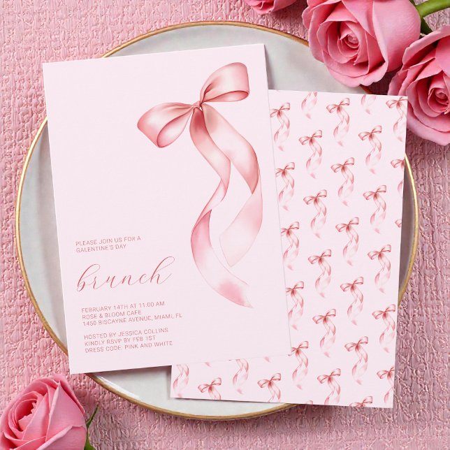 Convite Pink Bow Friends Valentine Galentine’s Day Brunch (Pink Bow Friends Valentine Galentine’s Day Brunch Invitation)