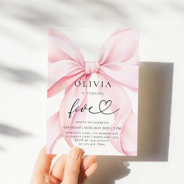 Convite Pink Bow Girl 5th Birthday  (Criador carregado)