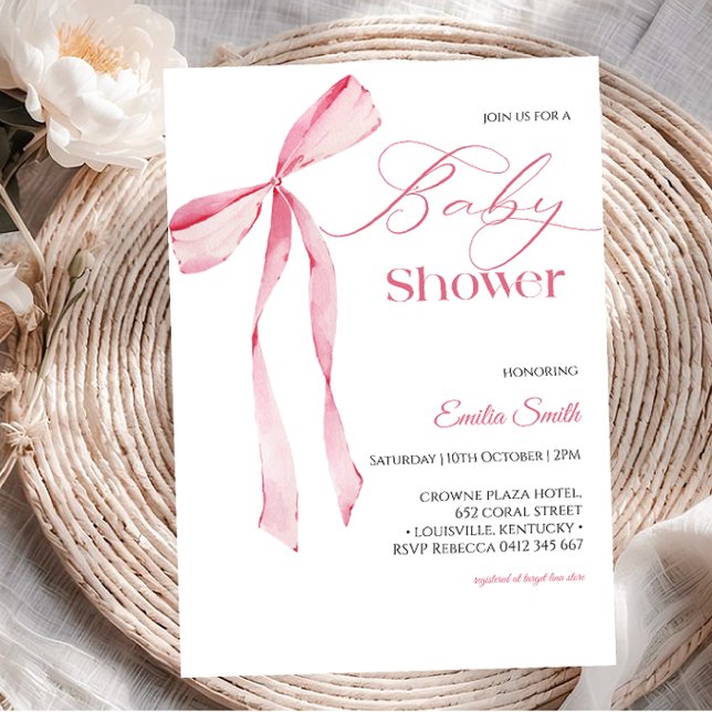 Convite Pink bow Girl baby shower  (Criador carregado)