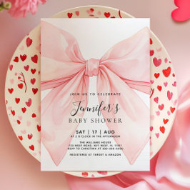 Convite Pink Bow Girl Baby Shower Invitation