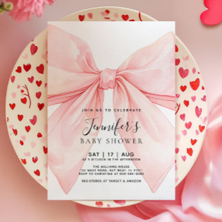 Convite Pink Bow Girl Baby Shower Invitation