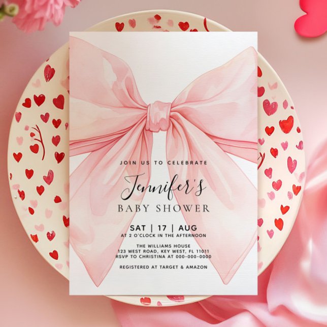 Convite Pink Bow Girl Baby Shower Invitation (Criador carregado)