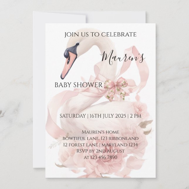 Convite Pink Bow Girl Baby Shower Invitation (Frente)
