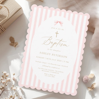 Convite Pink Bow Girl Baptism Invitation