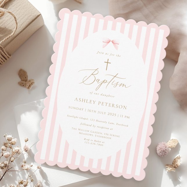 Convite Pink Bow Girl Baptism Invitation (Criador carregado)