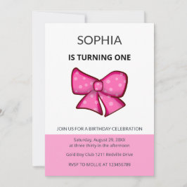 Convite Pink Bow Girl Kids First Birthday 