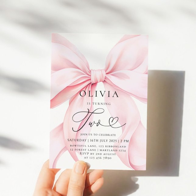 Convite Pink Bow Girl Second Birthday  (Criador carregado)