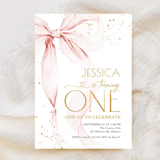 Convite Pink Bow Girls 1st Birthday  (Criador carregado)