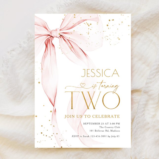 Convite Pink Bow Girls 2nd Birthday  (Criador carregado)