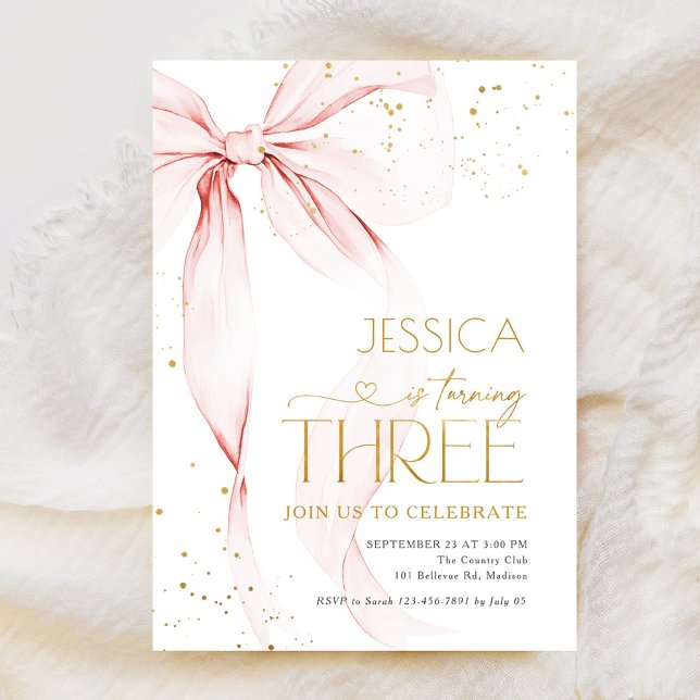 Convite Pink Bow Girls 3rd Birthday  (Criador carregado)