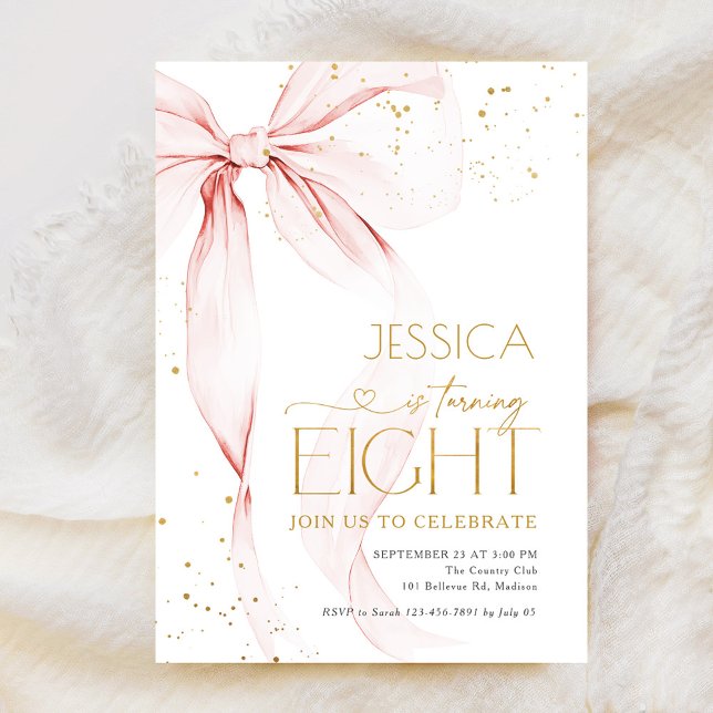 Convite Pink Bow Girls 8th Birthday  (Criador carregado)