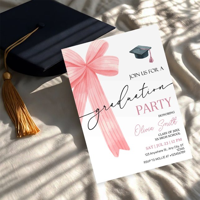 Convite Pink Bow Graduation Party (Criador carregado)