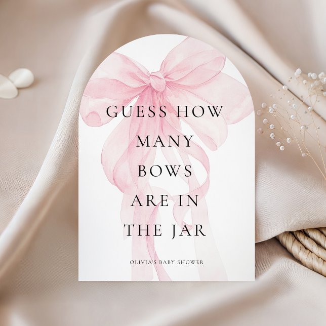 Convite Pink Bow Guess How Many Game Baby Shower card (Criador carregado)