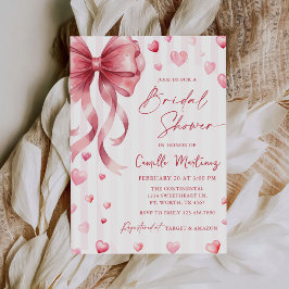Convite Pink Bow Hearts Valentines Bridal Shower