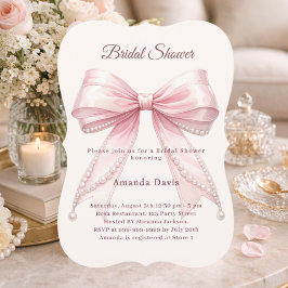 Convite Pink bow ivory pearls elegant Bridal Shower