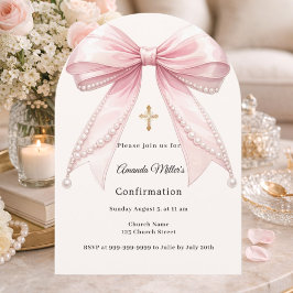 Convite Pink bow ivory pearls girl Confirmation arch