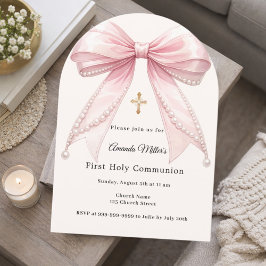 Convite Pink bow ivory pearls girl First Communion Arch