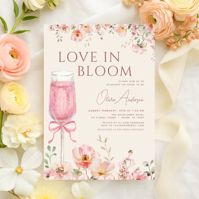 Convite Pink Bow Love in Bloom Champagne Bridal Shower (Criador carregado)