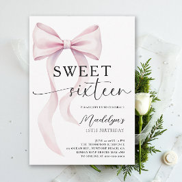Convite Pink Bow Modern Elegant Simple Classy Sweet 16