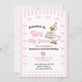 Convite Pink Bow One Silly Goose Girl 2nd Birthday Party