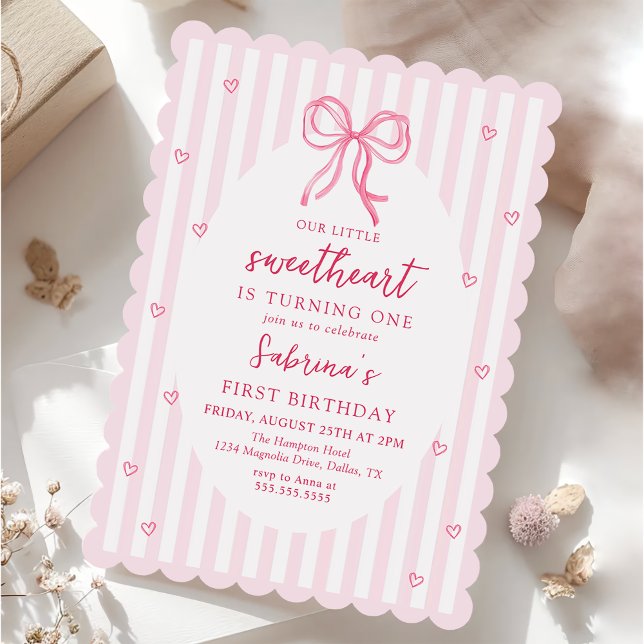 Convite Pink Bow Our Little Sweetheart Birthday Invitation (Criador carregado)