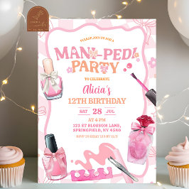 Convite Pink Bow Pastel Retro Mani Pedi Party Birthday