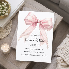 Convite Pink bow pearls elegant Sweet 16 luxury