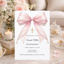 Pink bow pearls girl elegant Confirmation